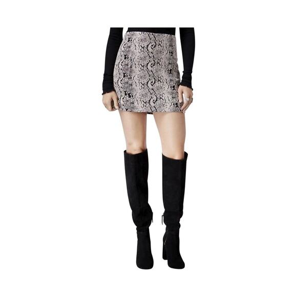 Free People Black Cream Jacquard Snake Animal Print Fall Winter Mini Skirt US 4 - Picture 2 of 14